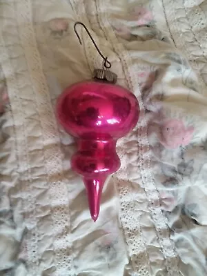 Hot Pink Mercury Glass Finial Shaped Christmas Ornament. • $12.99