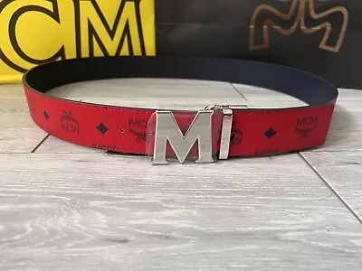 Authentic Adjustable Reversible Red To Blue MCM Belt With Silver Buckle One Size • $159.99