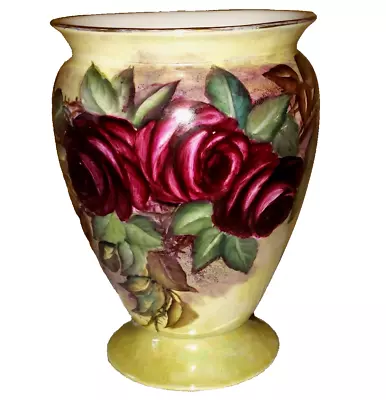 Limoges Unmarked Hand Painted Roses Vase 7 3/4  Tall 6  Diameter • £96.41