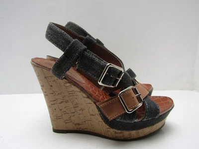 £5.99 • Buy Women's Vintage Cork Wedge Sandal UK Size 4 Denim Textile Upper 4.5  Heel