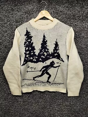 Vintage Montana Wollen Shop Sweater Adult Medium Beige Ski Pattern • $39.97