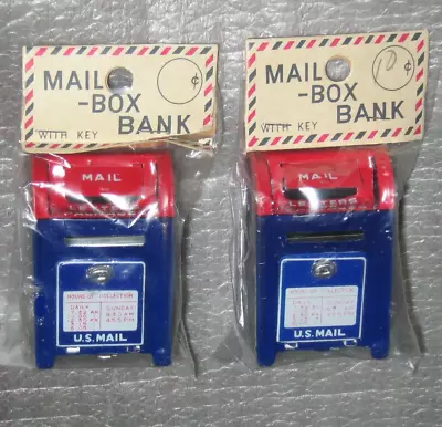 2 Vintage Mini US Mail Box Tin Bank Made In Japan W/ Key IP • $25