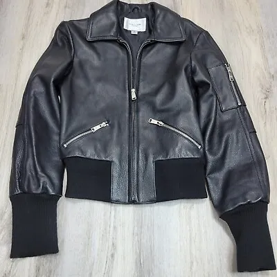 PAUL & JOE For Target Black Leather Bomber Jacket Cropped Zip Up Lined Womens XS • $65.02