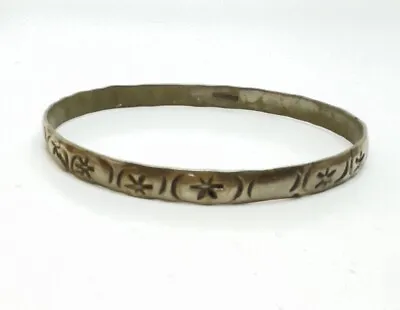 Vintage Etched Moon Stars Mexico Bangle Bracelet 7” • $10