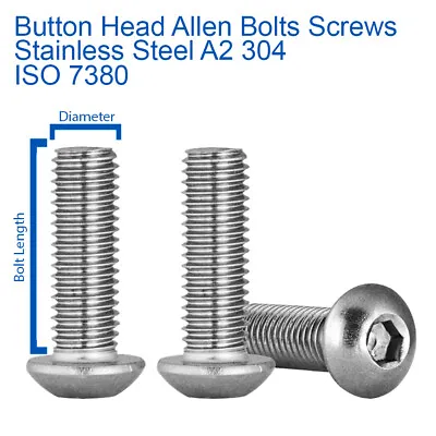M8 M10 M12 Button Head Allen Bolts Hex Socket Screws A2 Stainless Steel Iso 7380 • £88.59