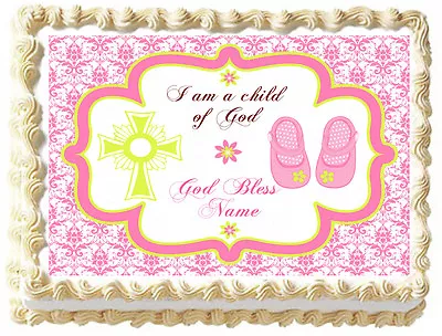 BABY GIRL SHOES BAPTISM Image Edible Frosting Cake Topper Decoration • $8.50