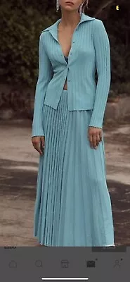$140 • Buy Scanlan Theodore Pleated Crepe Knit Skirt In Light Blue XS (6-10)