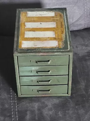Vintage Green Metal 4 Drawer Industrial Apothecary Steampunk Cabinet  • $48