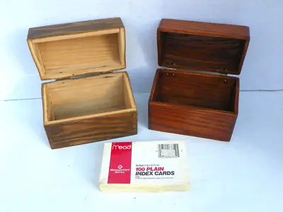 2 Vintage Wooden Wood Oak Dovetailed  Recipe Boxes W/ 100 Cards • $24.99