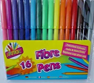 16 Felt Tip Colouring Fibre Pens Fine Tips Art Craft Drawing Pen Kids Fun • £2.25