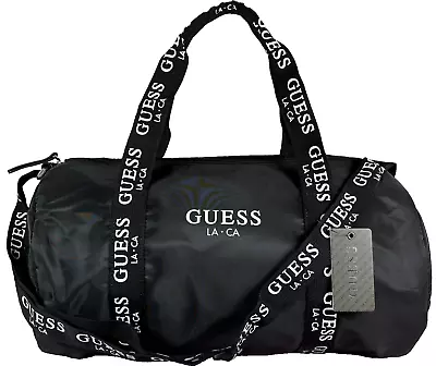 Authentic GUESS LOGO DUFFLE GYM TRAVEL BAG W- CROSSBODY HANDBAG STRAP Black NEW • $59.95