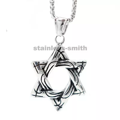 Men Stainless Steel Judaica 6 Point Star Hexagram Star Of David Pendant Necklace • $11.99