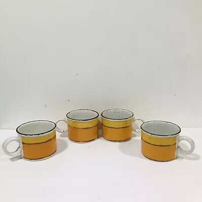 Vtg 1970s Stonehenge Midwinter SUN Yellow Orange Flat Coffee Mugs England 2.5”H • £28.88