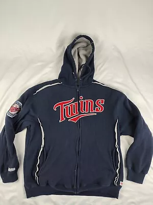 Minnesota Twins Men's Large Thermal Navy Blue Stitches Full-Zip Hoodie MLB • $18.97