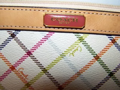 NWOT Coach Peyton Tattersall Tan Leather Trim Wristlet Case 4.5  X 7  Logo Plate • $32