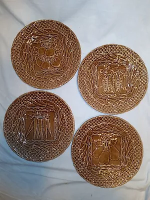 4 Ceramic Majolica Plates Willfred Vegetables Asparagus & Basket Weave Trim 9.5  • $150