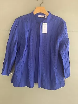 New CHICOS Royal Blue Victoria 3/4 Sleeve Jacket TOP $70 • $35