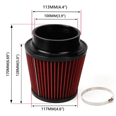 4  Red Car High Flow Inlet Cleaner Dry Filter Cold Air Intake Cone Replacement×1 • $35.19