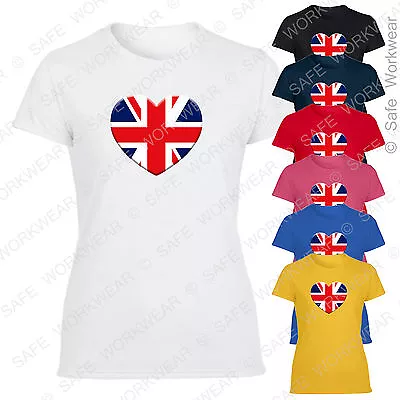 Ladies Union Jack Heart T Shirt - England UK Flag - Girls Fit Fashionable Top • £7.99