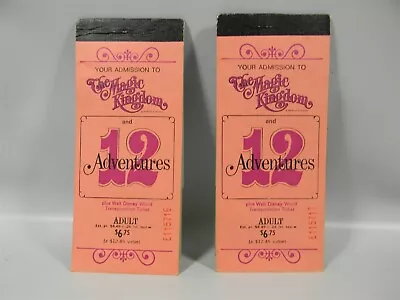 1970s Disney World Magic Kingdom Lot Of 2 Consecutive ADULT Ticket Stubs - 1L  • $19.75