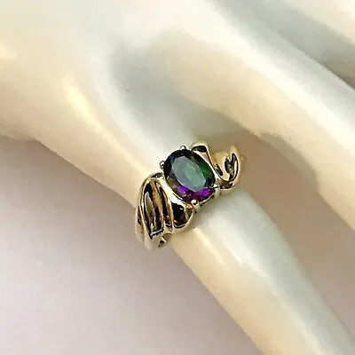 14k Yellow Gold 1.6 Ct Oval Mystic Topaz Shrimp Style Ring Size 5 3/4 - 3.9 Gr. • $195