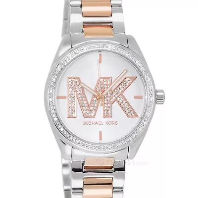 Michael Kors Janelle Womens Glitz Watch MK Logo Dial Two-Tone Rose Gold Silver • $113.81