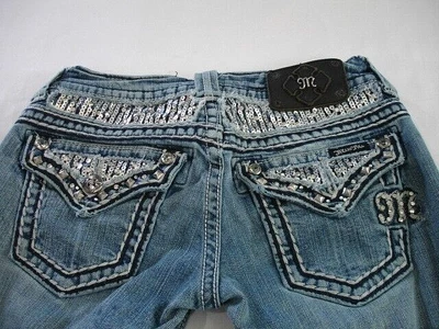 £24.49 • Buy MISS ME Denim Women's Crystals Embellished Low Rise Flare Blue Jeans Size 26