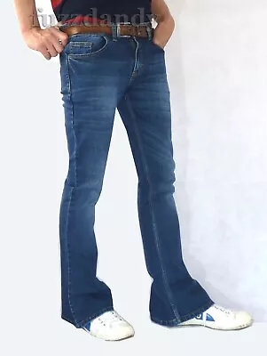 £37.20 • Buy Mens Faded Stonewash Flares Bell Bottoms Stretch Denim Jeans Vtg 70s Mod Hippy