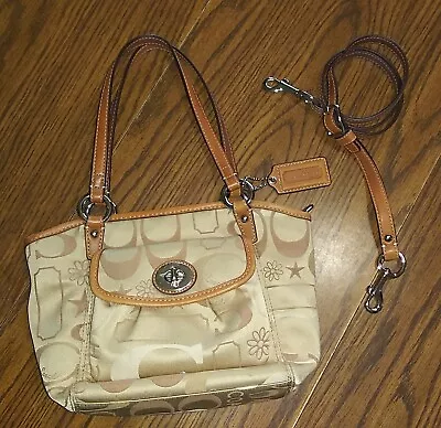 Coach Signature Khaki Canvas Floral Design Purse Handbag Tote B1068-F14654  • $45