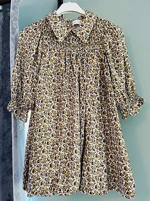 BNWOT ZARA Age 6 Floral Bubble Hem Party Ocassion Dress Collared Brown & Cream • £18.99