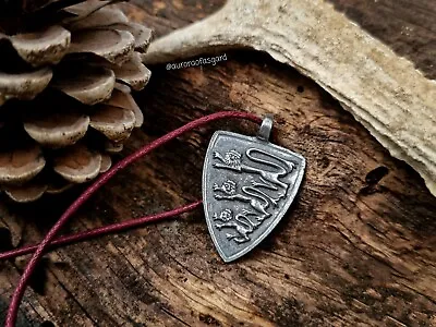 Medieval Heraldic Three Lions Shield Pendant With Burgandy Cord Heraldry Gothic • £6.95