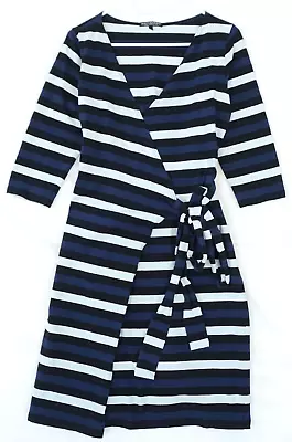 Marimekko Black & Blue Stripe 3/4 Sleeve Stretch Cotton Dress Size S • $28