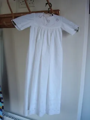 £20 • Buy Antique Cotton Christening Gown With Lace Neck Broderie Anglaise And Pink Ribbon