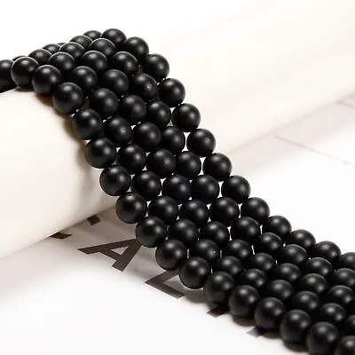 Black Onyx Matte Round Beads 4mm 6mm 8mm 10mm 12mm Approx 15.5  Strand • $12.49