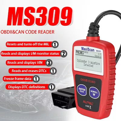 MS309 Universal Car Engine Fault Code Reader Diagnostic Scan Tool OBD2 • $12.87