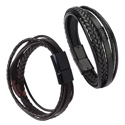 Personalized Braided Bracelet Mens Wristband Leather Beads Name Engraved Bangle • £4.07