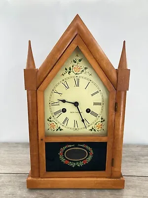 Vintage Seth Thomas Wood Sharon 9W Steeple Chime Rod Key Pendulum Mantle Clock • $112.49