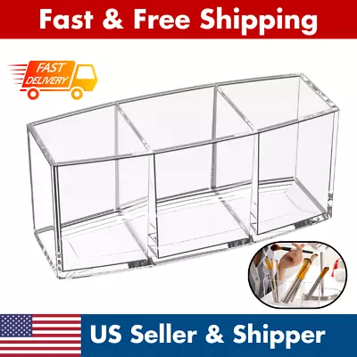 Makeup Organizer Clear Brush Holder 3 Slots Cosmetic Brushes Storage Vanity Case • $6.99