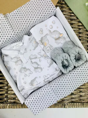 Elephant Bubble Set With Booties Hamper Unisex New Baby Gift Clothing Gift Set • £17.99