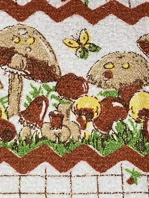 Vintage NOS 1970’s Mushrooms Butterflies Terrycloth Tea Towel Browns Green Tan • $12.99