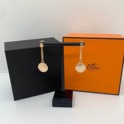 $2850 • Buy Authentic Hermes Ex Libris Danging 18k Rose Gold Earrings Box