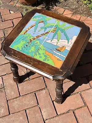 Antique End Table Wood Taylor Tile California Palm Sail Boat Mission Art Crafts • $1300