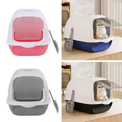 Large Hooded Cat Litter Box Cat Pan Litter Trays Self Cleaning Cat Potty Tray • £11.94