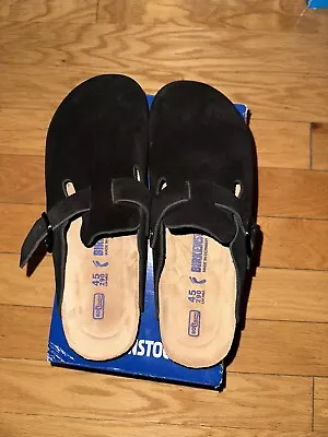 Men’s Birkenstock Black Suede Boston Slip On Comfort Clogs Size US 11 • $135