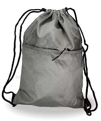 Drawstring Backpack Zippered Pocket Sport Gym Waterproof Cinch Sack Pack Bag • $8.99