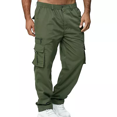 Spring Men's Cargo Pant Casual Sweatpants Taper Straight-leg Pant Pocket Jogger • $16.59