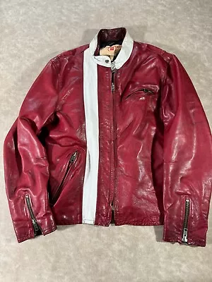 Vintage GAP Product Red Mens Cafe Racer Motorcycle Leather Jacket Full Zip Large • $159.99