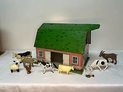 Vintage MARX HAPPI TIME BARN FARM METAL LITHOGRAPH W 9 ANIMALS MAR TIN TOY • $65