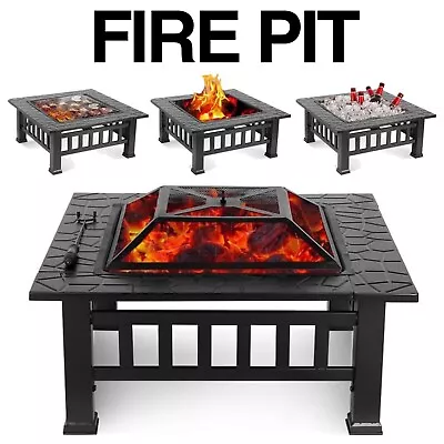 Outdoor 3 In 1 BBQ Large Firepit Brazier Garden Square Table Patio Heater Garden • £49.99