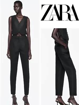 ZARA NEW WOMENS Black Jacquard Trousers Large UK 12  9190/755 • £29